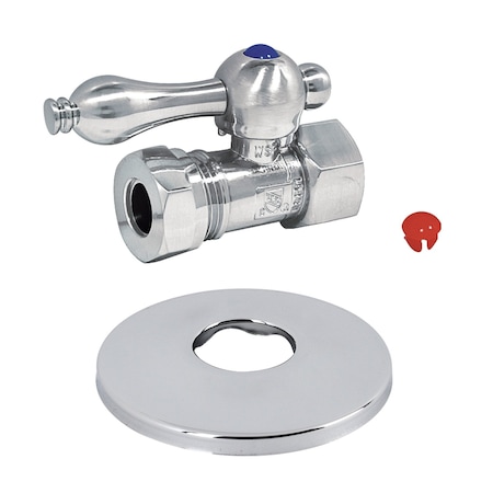 Kingston Brass 1/2" FIP x 1/2" or 7/16" Slip Joint Quarter-Turn Straight Stop Valve with Flange, Polished Chrome CC44151K